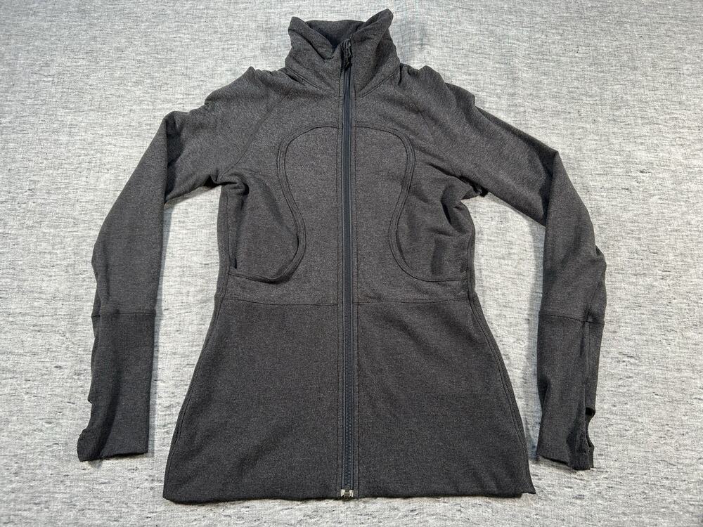 Lululemon In Stride Jacket Womens 8 Gray Zip-Up High Collar Thumb Holes Yoga